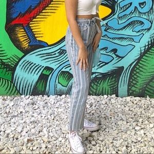Striped High Waisted Straight Leg Jeans
